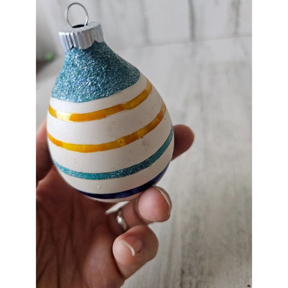Vintage radko shiny Brite egg blue striped vintage ornament Xmas tree - Picture 3 of 8